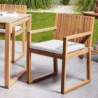 Wyld and Coco Set 2 Cushioned Acacia Garden Dining Chairs Light Brown Wood Off