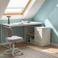 Wyld and Coco White Corner Desk 140 x 100 cm - Iron Legs 2 Shelves 3 Drawers