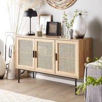Wyld and Coco 3-Door Sideboard with Natural Rattan Front 76 x 120 cm Brown