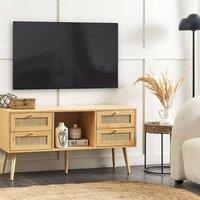 Wyld and Coco Everhome Boho Light Brown TV Stand with Rattan Fronts 4 Drawers