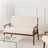 Wyld and Coco 2-Seater Boucle Sofa Beige-Brown - Solid Wood Frame Armrests in Beige