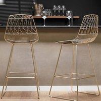 Wyld and Coco Gold Bar Chairs Set of 2 with Faux Leather Seats