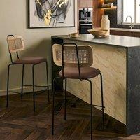Wyld and Coco Set of 2 Brown Faux Leather Bar Chairs with PE Rattan Back