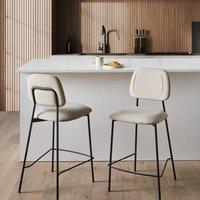 Wyld and Coco 2 Velvet Counter-Height Bar Chairs - Beige Velvet Black Iron Frame