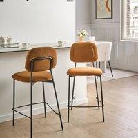 Wyld and Coco Lux Velvet Bar Chairs Set of 2 - Golden Brown Upholstery Black Frame