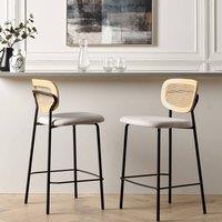 Wyld and Coco Set 2 Armless Bar Chairs Light Beige Polyester Rattan Viennese in Natural