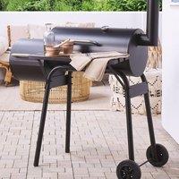 Wyld and Coco Offset Smoker Grill with Lid and Wheels - Black