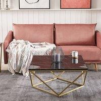 Wyld and Coco Black Marble Veneer Coffee Table with Gold Metal Base 80 x 80 cm