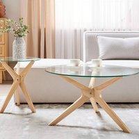Wyld and Coco Nesting Round Coffee Tables Set 2 Tempered Glass Tops Light in Clear