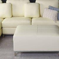 Wyld and Coco Aurea Beige Genuine Leather Ottoman Footstool - Minimalist Rectangular
