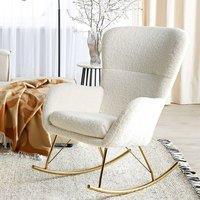 Wyld and Coco White Boucl Rocking Armchair Gold Metal Legs Retro Traditional