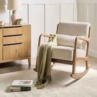 Wyld and Coco Heritage Rocking Chair - Beige Fabric Rubberwood Legs and Armrests