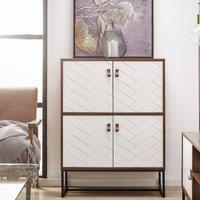 Wyld and Coco Sideboard Dark Wood and White Gloss 4 Doors 2 Compartments 100 x 76cm | Size: 100 x 76 cm