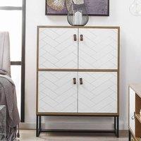 Wyld and Coco Sideboard 4 Door 100 x 76 cm White and Light Wood Black Metal Base