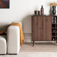 Wyld and Coco Home Sideboard Dark Engineered Wood 2-Door with 8-Bottle Wine Rack in Brown