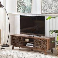 Wyld and Coco Sablon TV Stand Dark Brown Retro Entertainment Unit Cable Management
