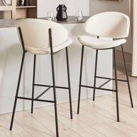 Wyld and Coco Set 2 Armless Dining Bar Chairs Light Beige Fabric Black Powder
