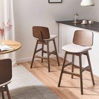 Wyld and Coco Armless Barstools Set of 2 - Light Beige Fabric Rubberwood Frame in Brown