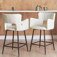 Wyld and Coco Velvet Bar Chairs Set of 2 - White Armrests Metal Legs