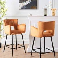 Wyld and Coco Velvet Bar Chairs Set of 2 Orange Armrests and Cutout Back Black Metal