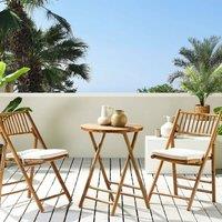 Wyld and Coco Vero 2 Seater Bamboo Bistro Set Folding Brown Off-White Cushions
