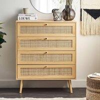 Wyld and Coco Light Brown 4-Drawer Chest with Rattan Fronts