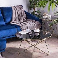 Wyld and Coco Round Coffee Table - 80 cm Black Tempered Glass Top Gold Hairpin Legs