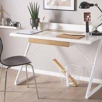 Wyld and Coco White and Light Wood Office Desk 120x60 cm with Metal Legs