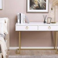 Wyld and Coco Console Table White with Gold Base 2 Drawers 115 x 50 cm