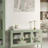 Wyld and Coco Mint Green Steel 3-Door Sideboard - Industrial Office Storage