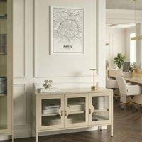Wyld and Coco Moderna Home 3-Door Sideboard Light Beige Powder-Coated Steel