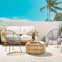Wyld and Coco Two Seat Papasan Chairs Set Dark Grey PE Rattan Powder Coat Steel