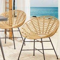 Wyld and Coco Set 2 Light Brown PE Rattan Garden Chairs Round Boho Design Powder in Natural