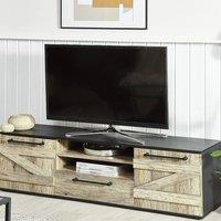 Wyld and Coco Barn Style TV Stand 150cm Light Wood and Black 2 Cabinets and Drawer in Brown