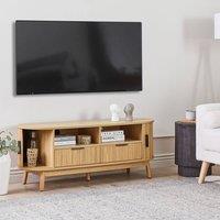 Wyld and Coco Home TV Stand Light Brown MDF Solid Pine Legs 2 Sliding Doors
