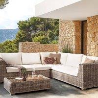 Wyld and Coco Grey 5-Seater Garden Corner Sofa Set with Natural Rattan Ottoman