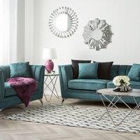 Wyld and Coco Teal Velvet 2+3 Seater Sofa Set - Nailhead Trim Tufted in Blue