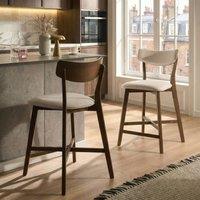 Wyld and Coco Armless Retro Bar Chairs Set of 2 - Brown Rubberwood Off-White Fabric