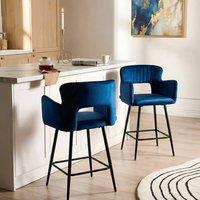 Wyld and Coco Noble Navy Velvet Bar Chair Set of 2 Armrests and Cut Out Backrest in Blue
