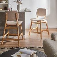 Wyld and Coco Lumira Home Set 2 Bar Chairs Light Brown Rubberwood Beige Boucle
