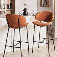 Wyld and Coco Set of 2 Orange Fabric Dining Bar Chairs Powder Coat Black Metal