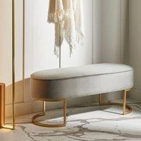 Wyld and Coco Light Grey Velvet Bed Bench with Gold Accent Legs Oval Seat