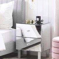 Wyld and Coco 2-Drawer Mirrored Bedside Table - Silver with Crystal Knobs
