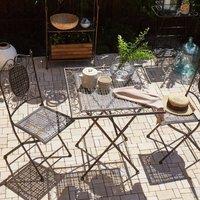 Wyld and Coco Vintage Black Iron Foldable Bistro Set 2 Chairs and Table L70 x D70cm