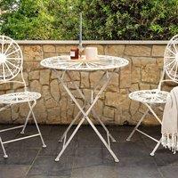 Wyld and Coco White Iron Foldable Bistro Set - Round Table and 2 Chairs