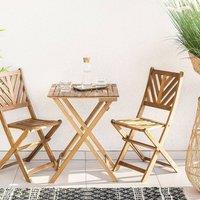 Wyld and Coco Acacia 3-Piece Folding Bistro Set - 2 Chairs and Table in Brown