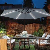 Wyld and Coco 285 cm Grey Cantilever Parasol with Solar LED Lights Aluminium Pole