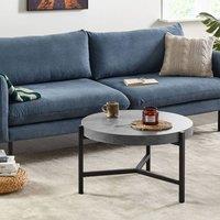 Wyld and Coco 70 cm Industrial Round Coffee Table Grey Concrete Effect Top Black