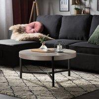Wyld and Coco Round Coffee Table 70 cm Taupe Wood-Look Top Black Metal Legs in Brown