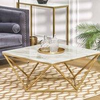 Wyld and Coco Coffee Table Beige Marble Finish Gold Metal Base 80 x 80 cm